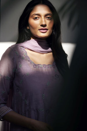 Lilac Chanderi Straight Kurta Set