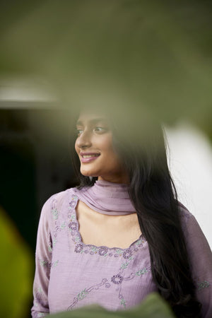 Lilac Chanderi Straight Kurta Set