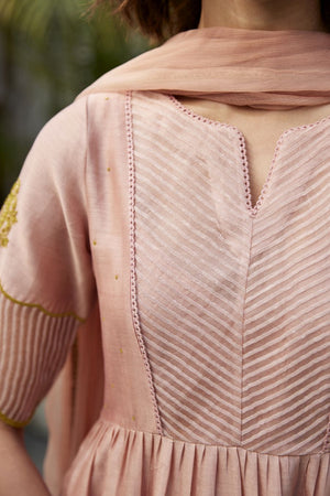 Muted Clay Chanderi & striped silk organza kurta set