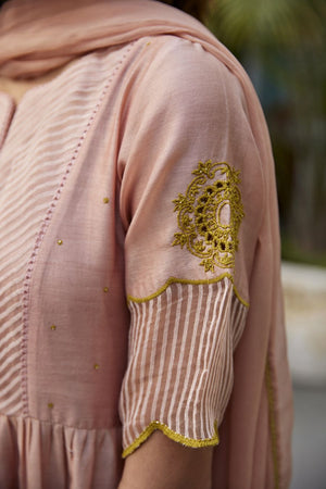 Muted Clay Chanderi & striped silk organza kurta set