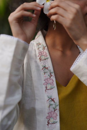 Ochre Yellow Handspun and Handwoven Kurta With Overlay