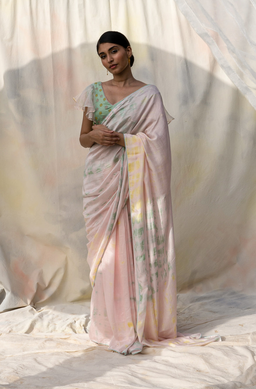 Multi Coloured Tie & Dye Saree Set