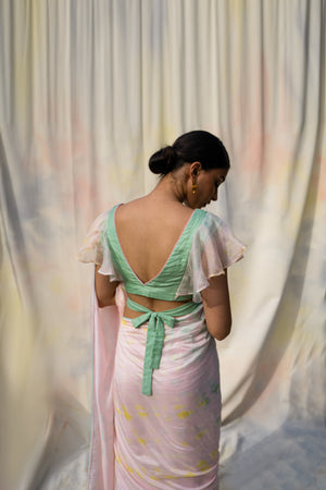 Multi Coloured Tie & Dye Saree Set