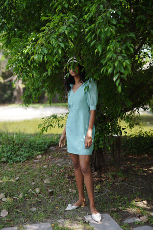 Sea Green Checks Mini Dress