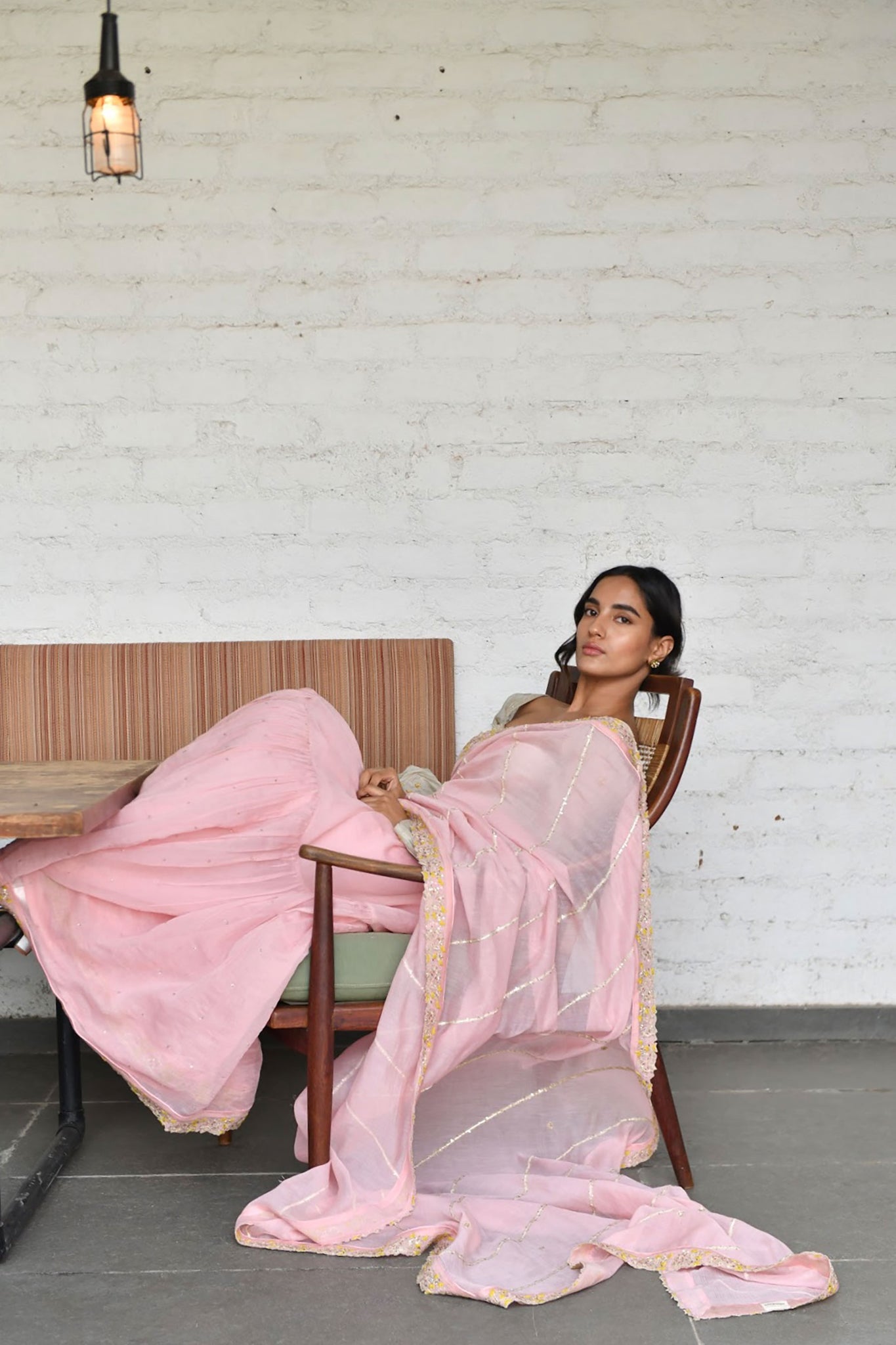 Charm Pink Layered Saree with Tissue Blouse