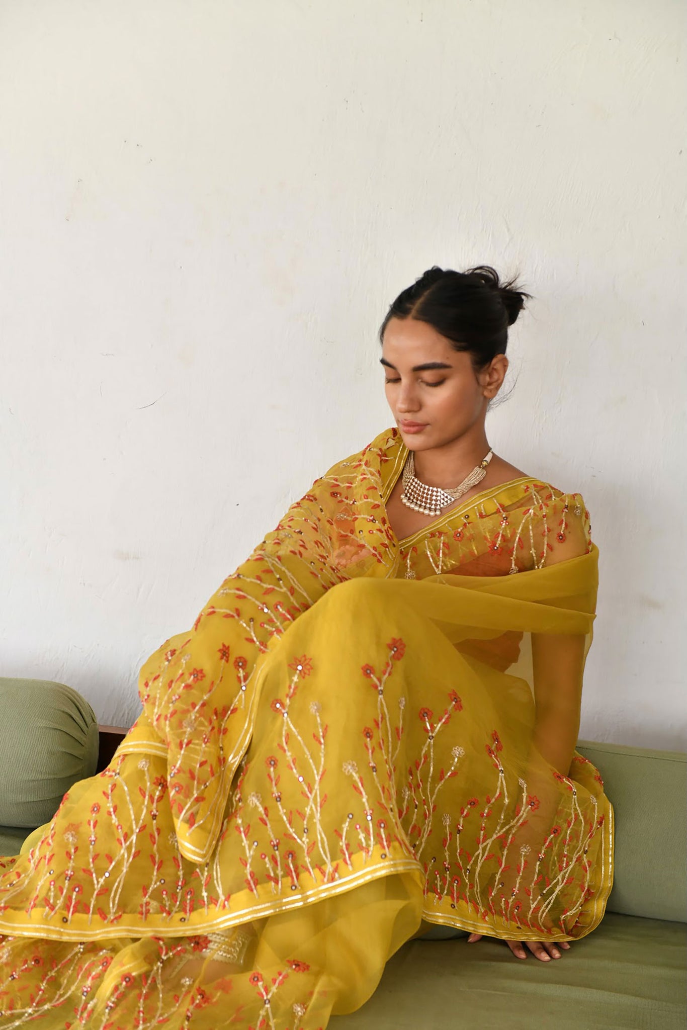 Yellow Organza Saree with Blouse