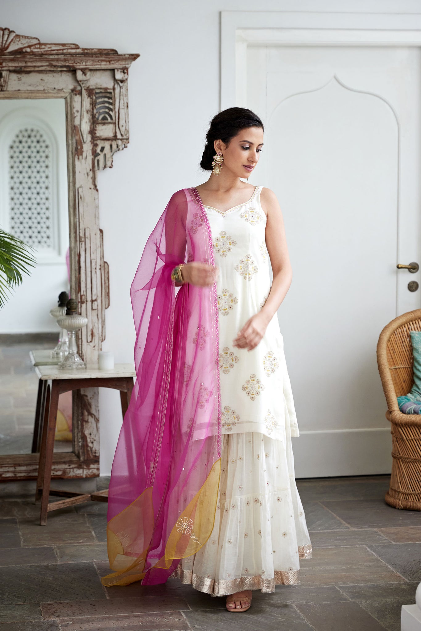 Ivory Hand Embroidered Kurta & Sharara Set