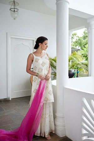 Ivory Hand Embroidered Kurta & Sharara Set