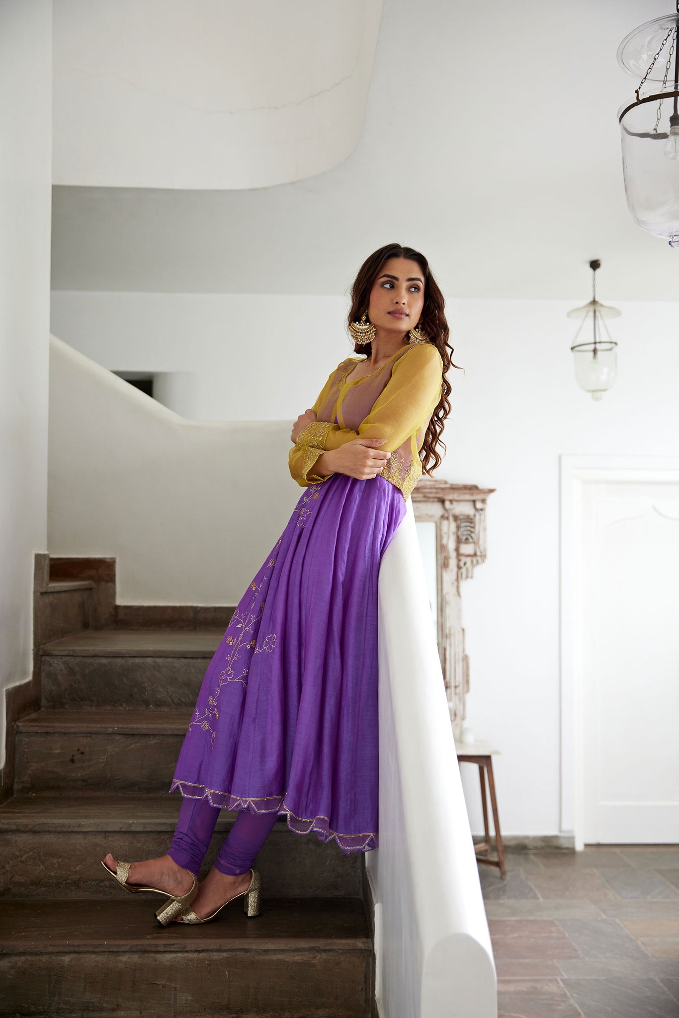 Royal Purple Hand Embroidered Jacket Anarkali Set