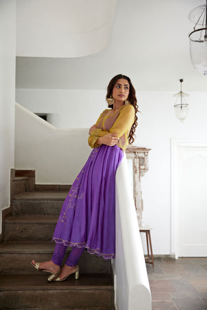 Royal Purple Hand Embroidered Jacket Anarkali Set
