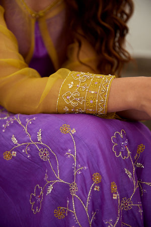 Royal Purple Hand Embroidered Jacket Anarkali Set