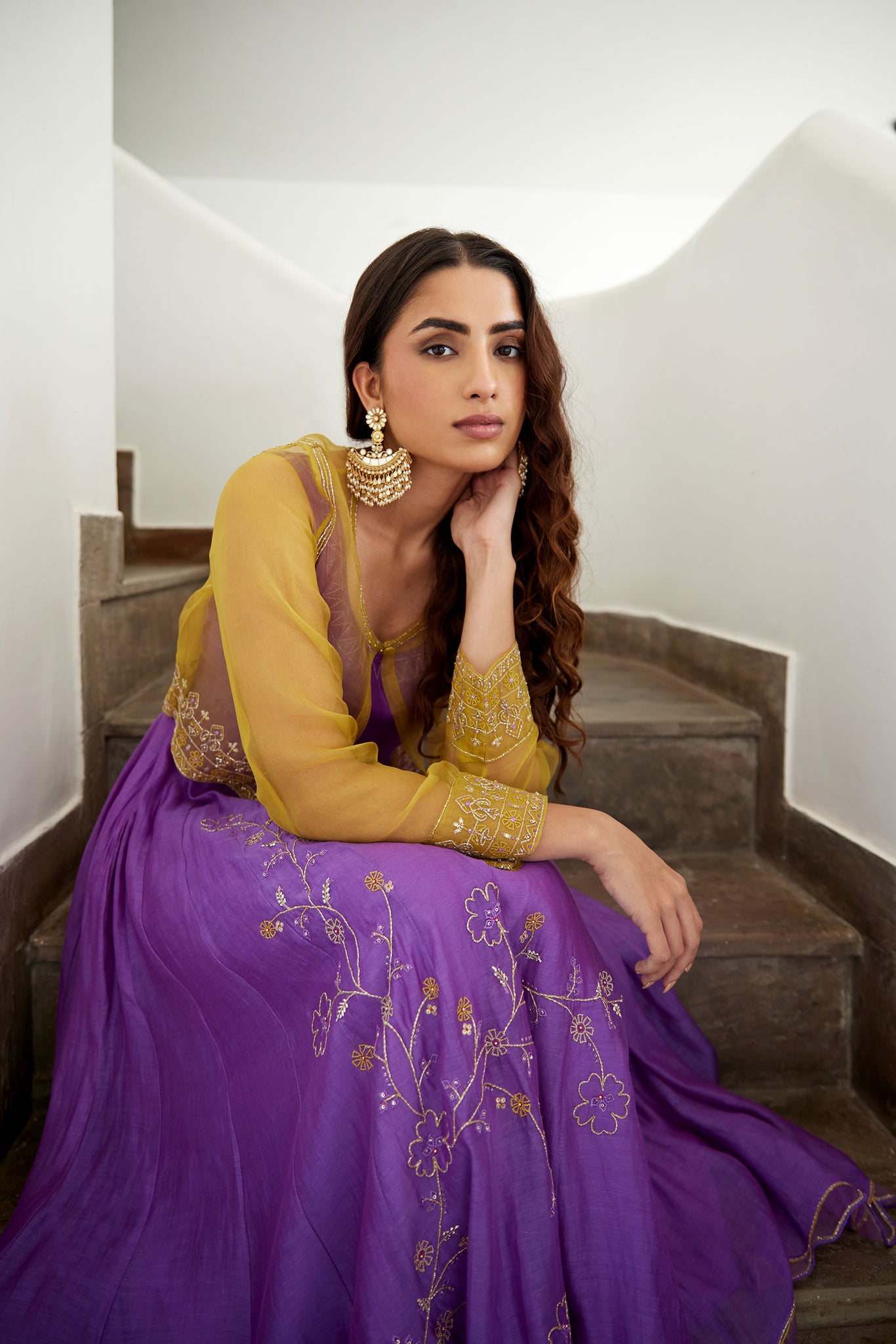 Royal Purple Hand Embroidered Jacket Anarkali Set