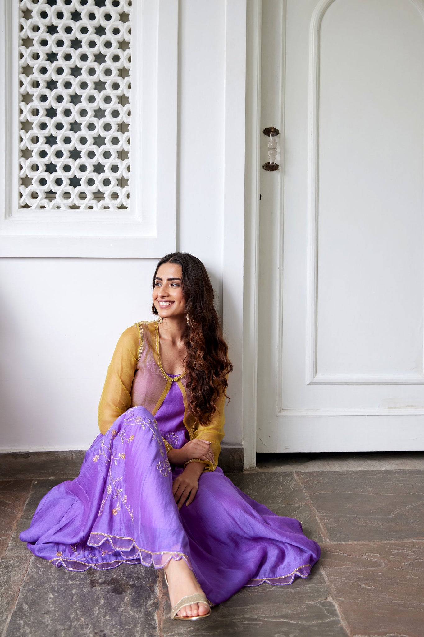 Royal Purple Hand Embroidered Jacket Anarkali Set