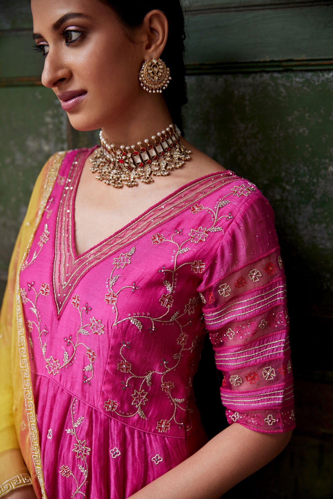 Magenta Hand Embroidered Anarkali Set