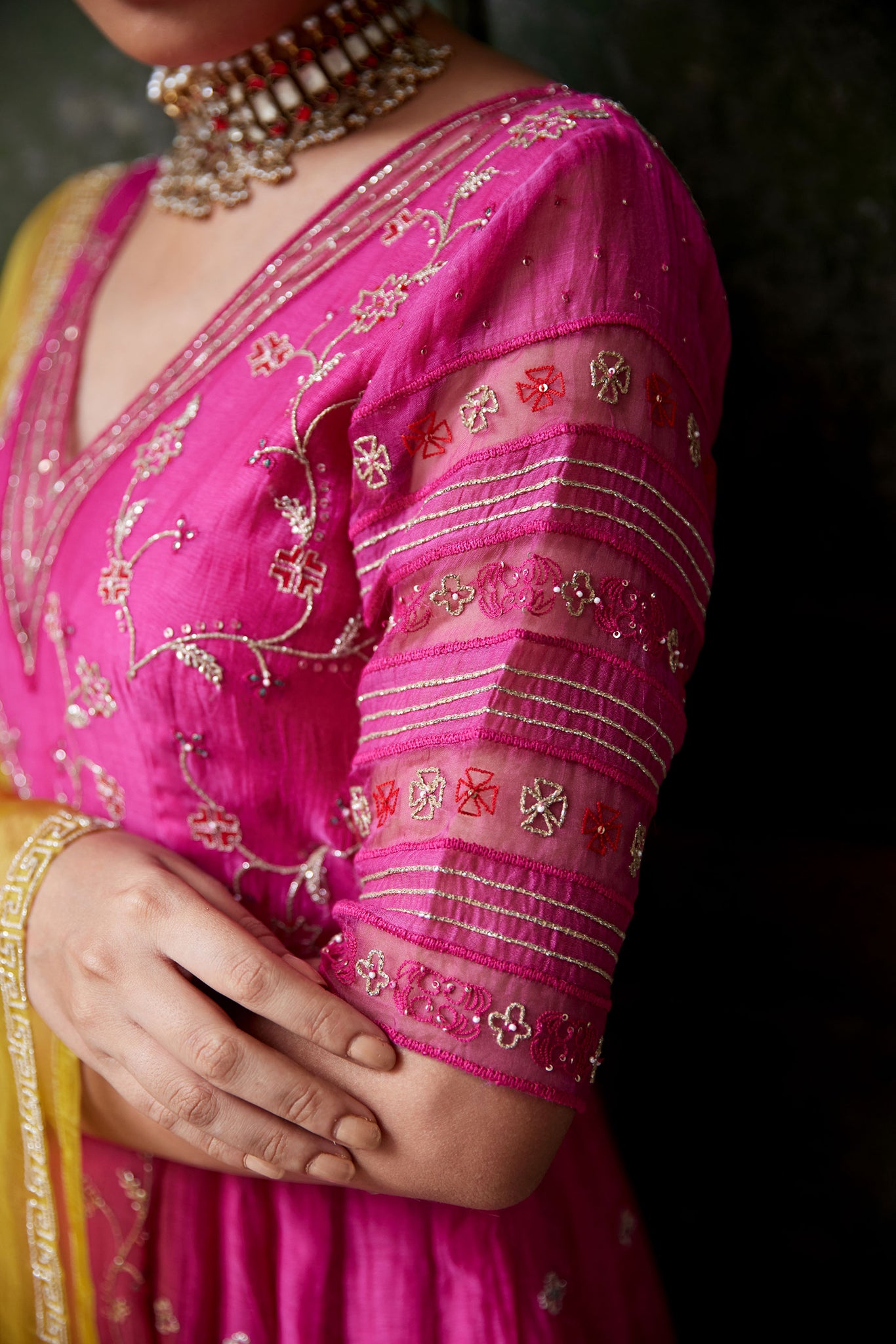 Magenta Hand Embroidered Anarkali Set