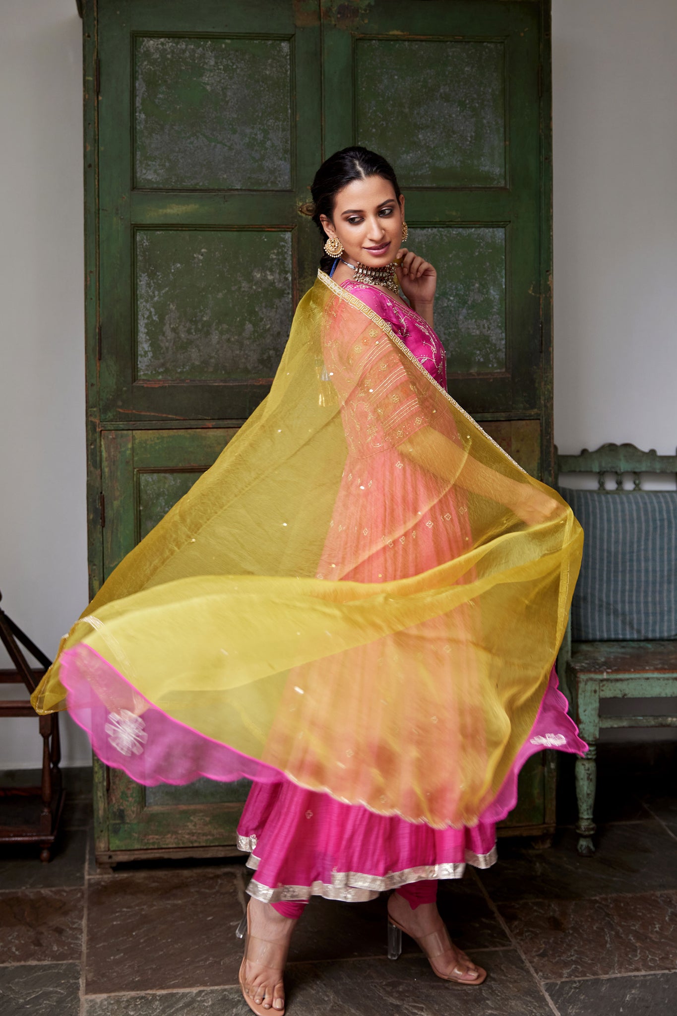 Magenta Hand Embroidered Anarkali Set