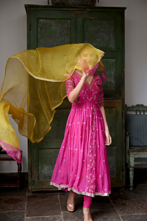 Magenta Hand Embroidered Anarkali Set