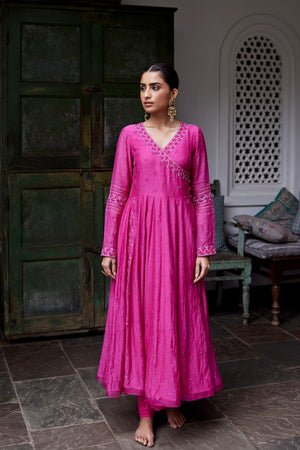Magenta Hand Embroidered Angarkha Set