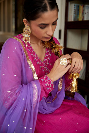 Magenta Hand Embroidered Angarkha Set