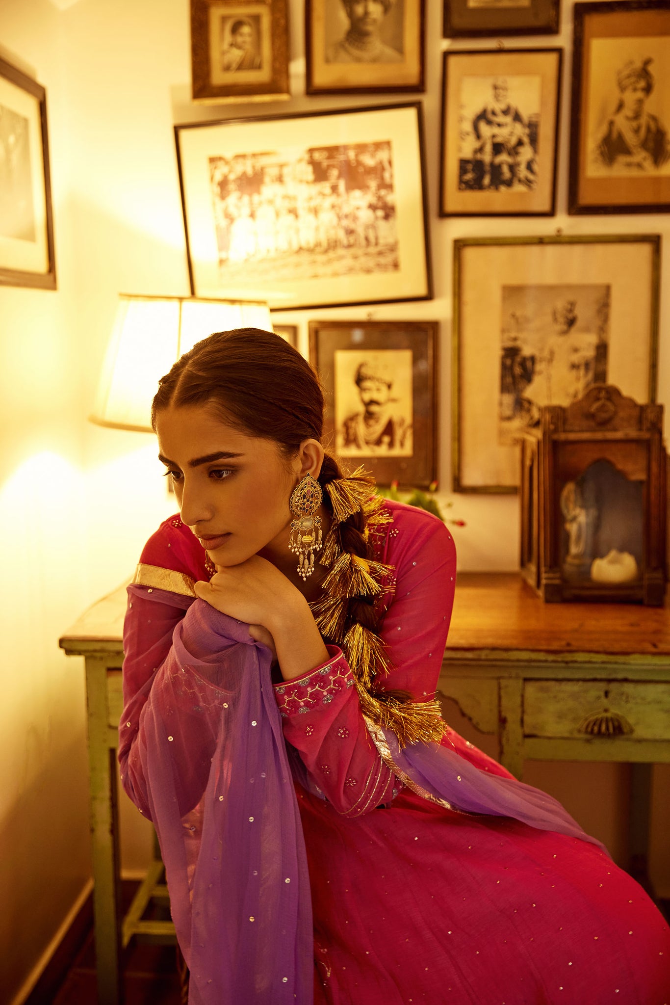 Magenta Hand Embroidered Angarkha Set