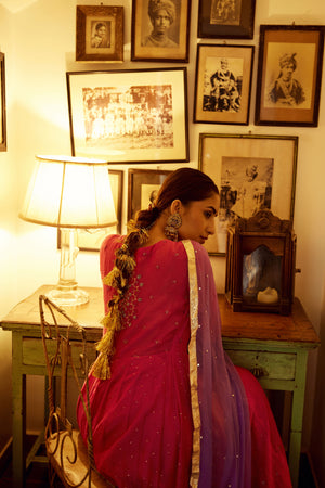Magenta Hand Embroidered Angarkha Set