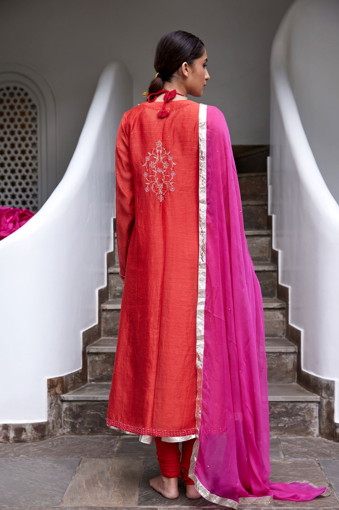 Rust Hand Embroidered Anarkali Set