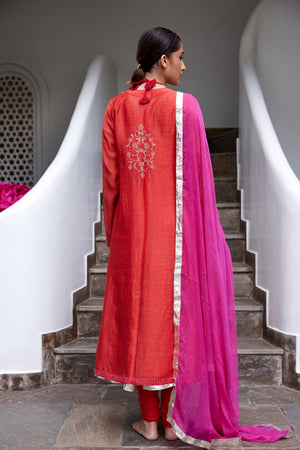 Rust Hand Embroidered Anarkali Set