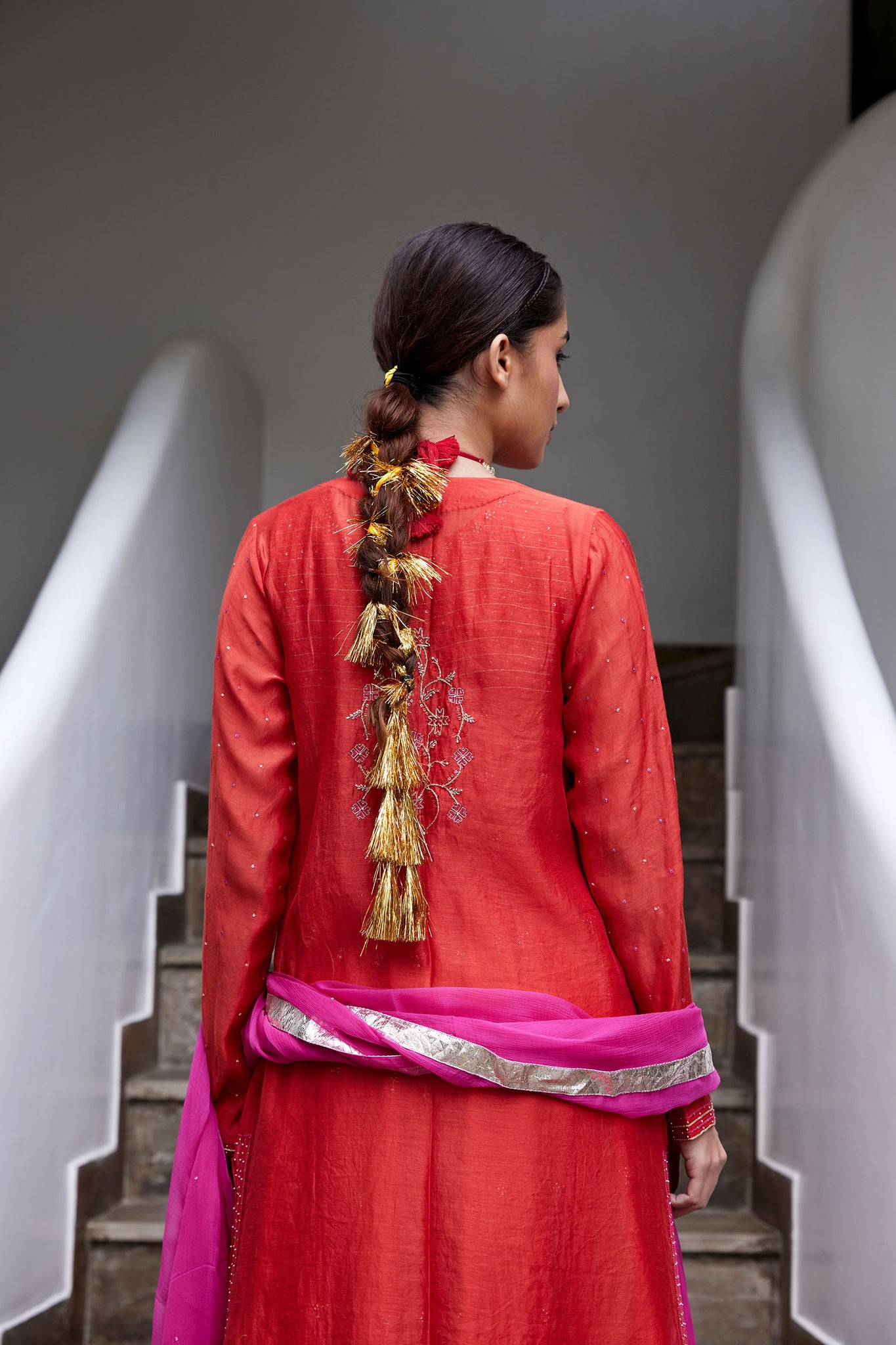 Rust Hand Embroidered Anarkali Set