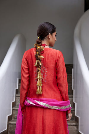 Rust Hand Embroidered Anarkali Set