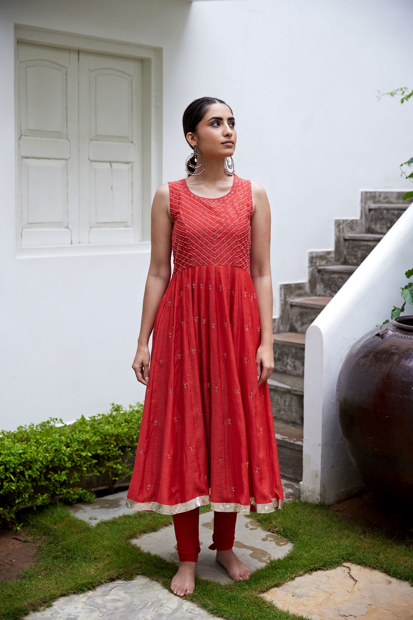 Rust Hand Embroidered Anarkali Set