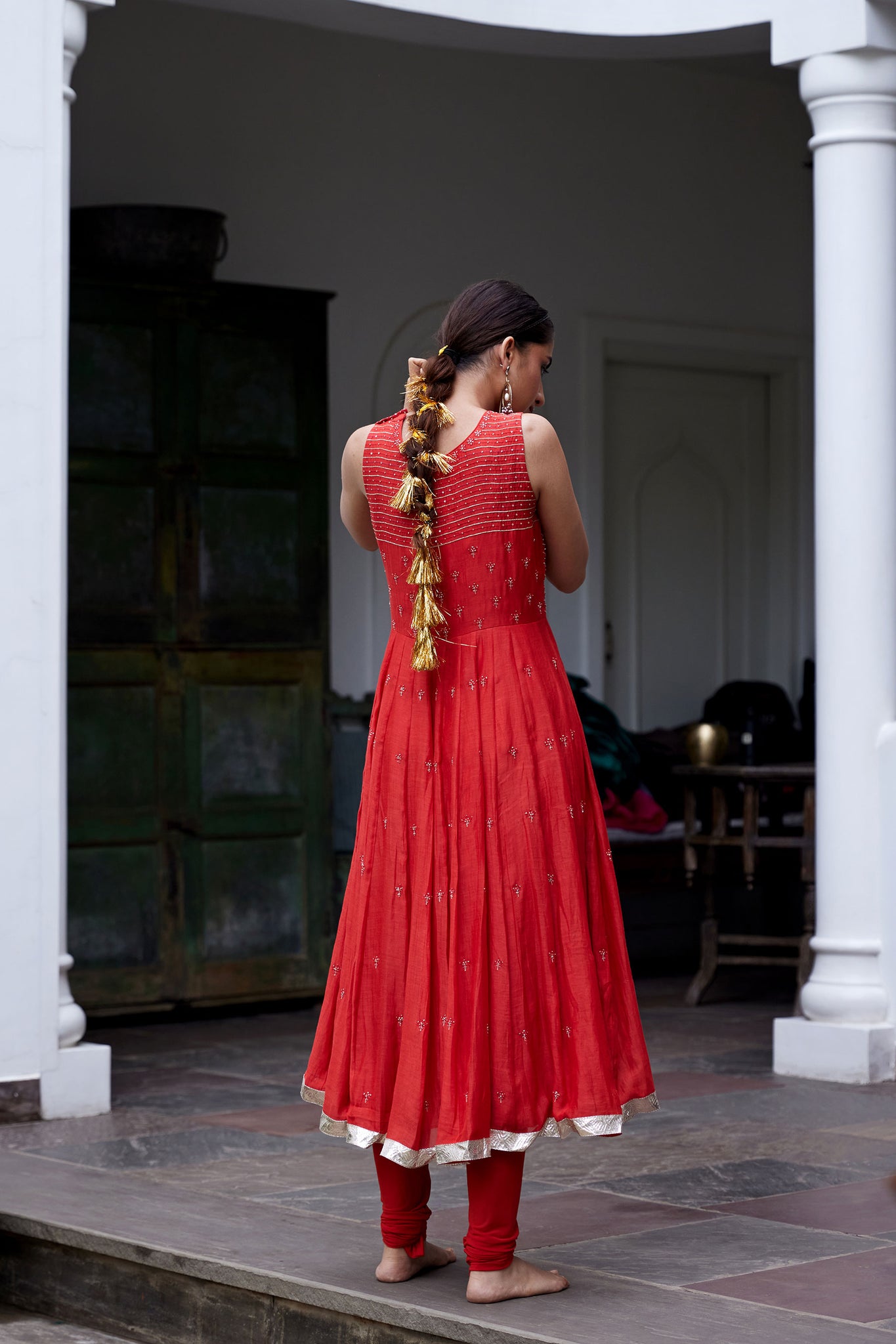 Rust Hand Embroidered Anarkali Set