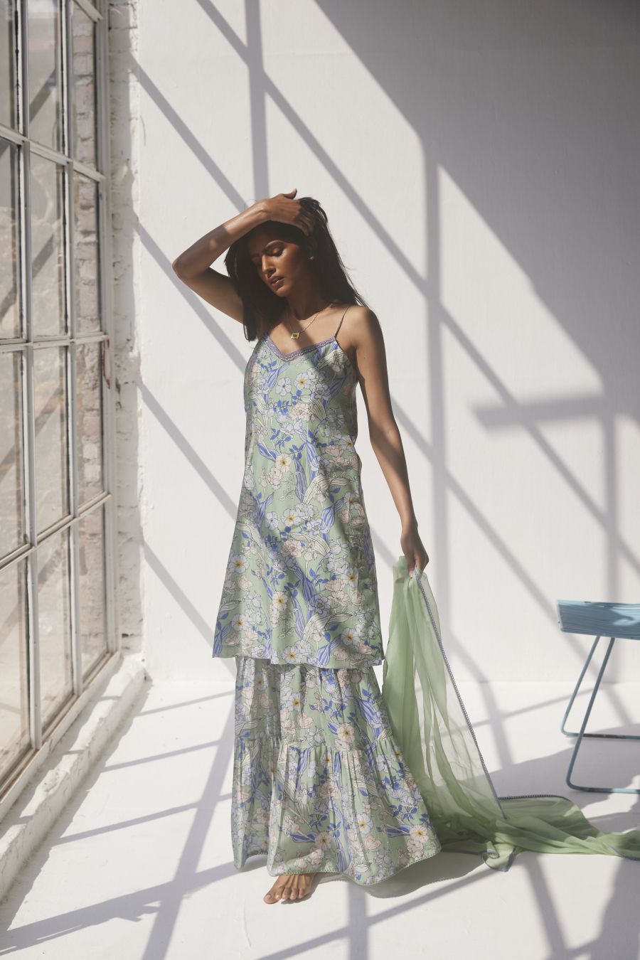 Granite Green Spaghetti Kurta & Sharara Set
