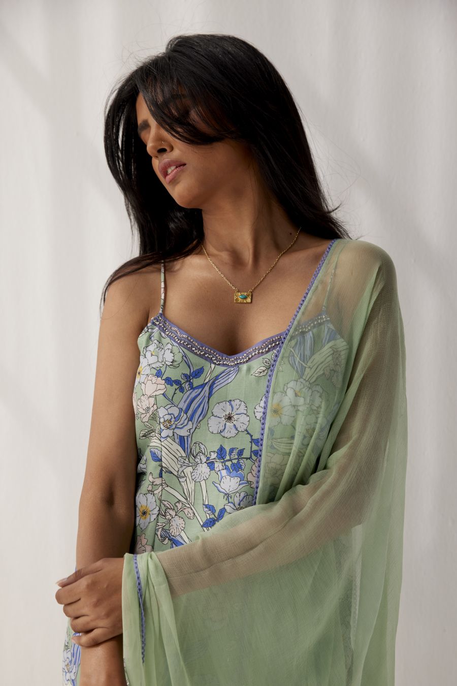 Granite Green Spaghetti Kurta & Sharara Set
