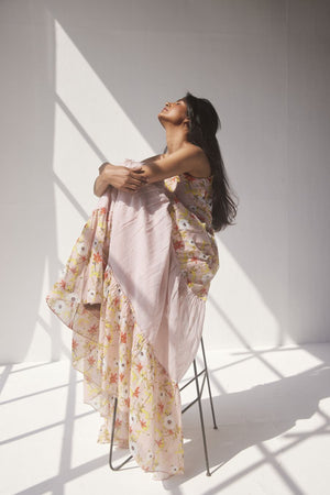 Lotus Pink cotton mul spaghetti tiered dress