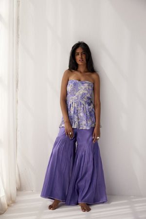 Very Peri Off Shoulder Top paired with chanderi sharara