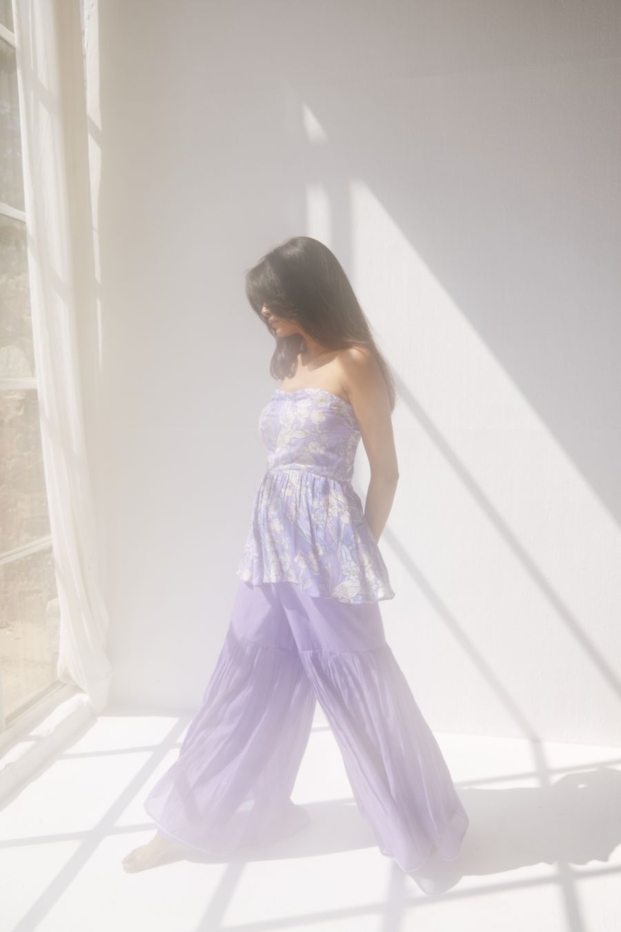 Very Peri Off Shoulder Top paired with chanderi sharara