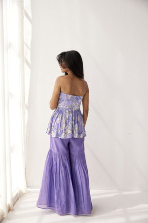 Very Peri Off Shoulder Top paired with chanderi sharara