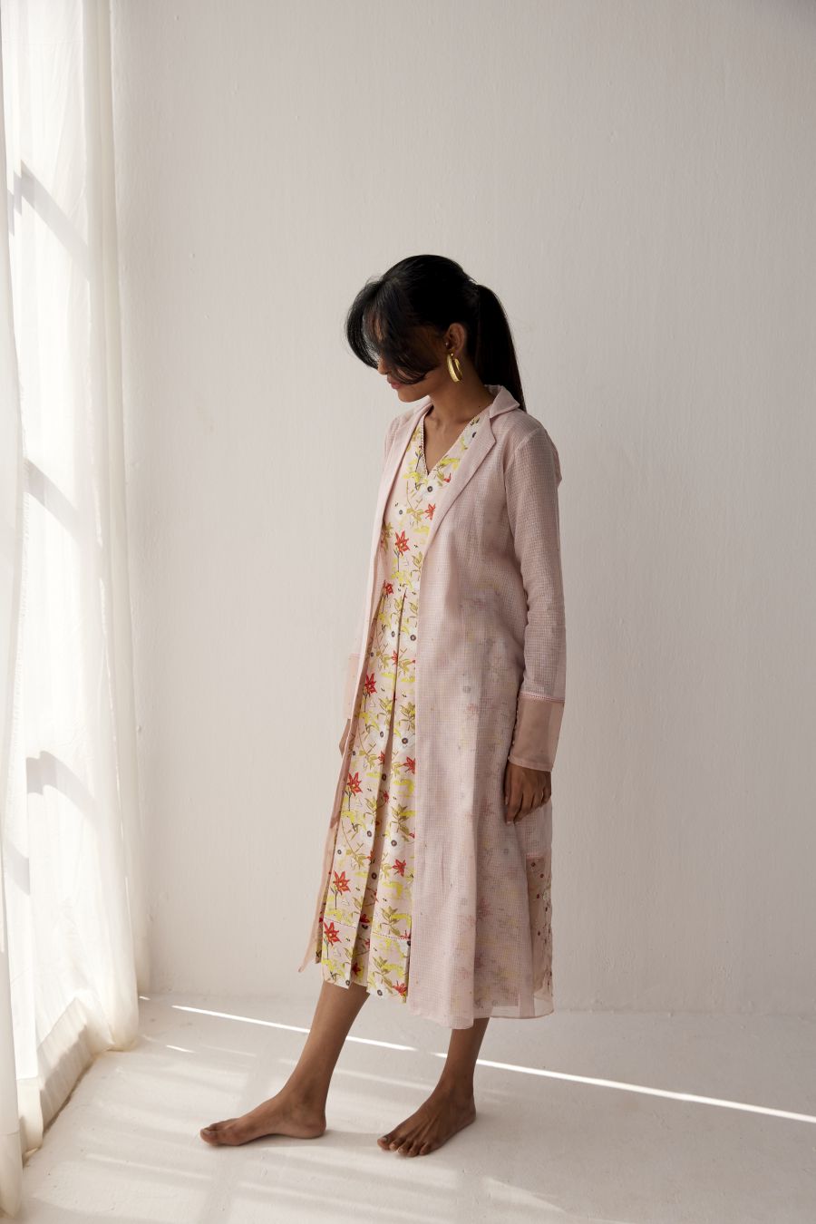 Lotus Pink hand embroidered overlay paired with chanderi dress.