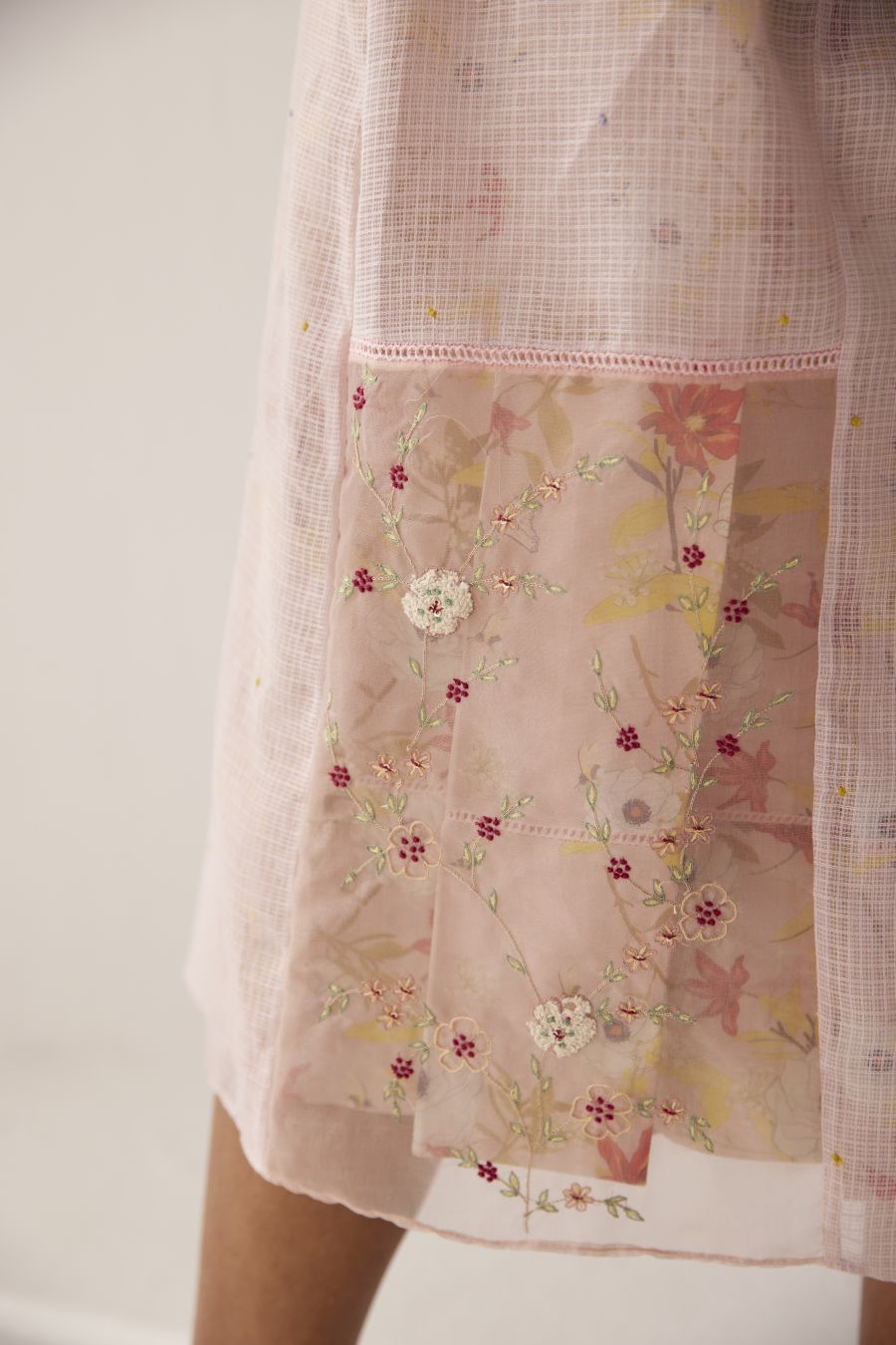 Lotus Pink hand embroidered overlay paired with chanderi dress.