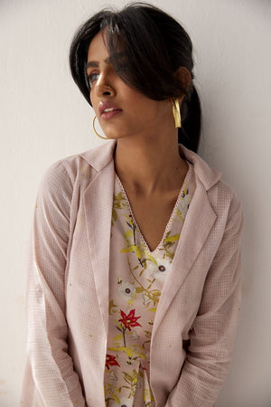 Lotus Pink hand embroidered overlay paired with chanderi dress.