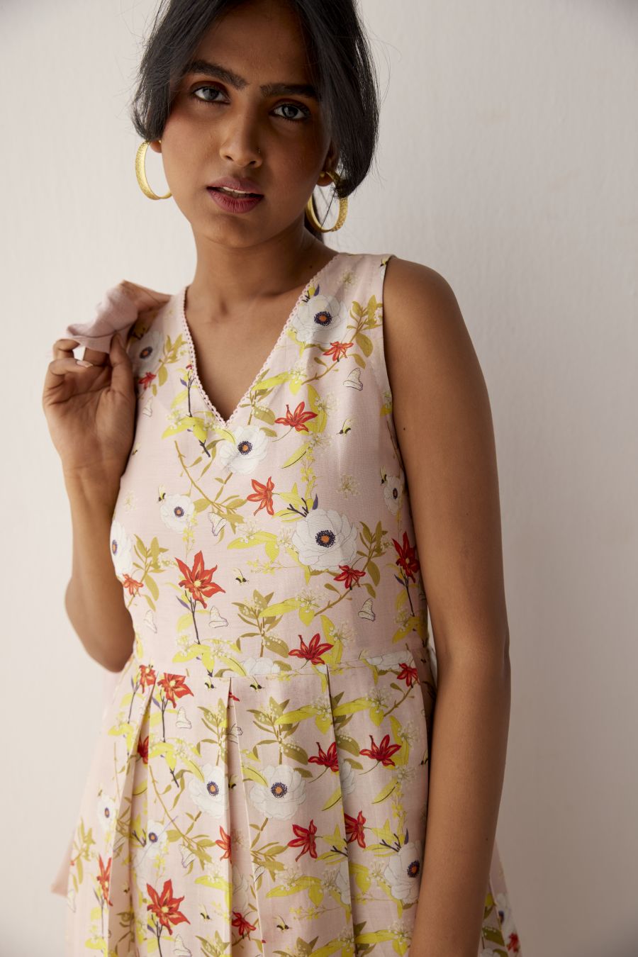 Lotus Pink hand embroidered overlay paired with chanderi dress.