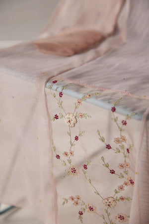 Lotus Pink hand embroidered overlay paired with chanderi dress.