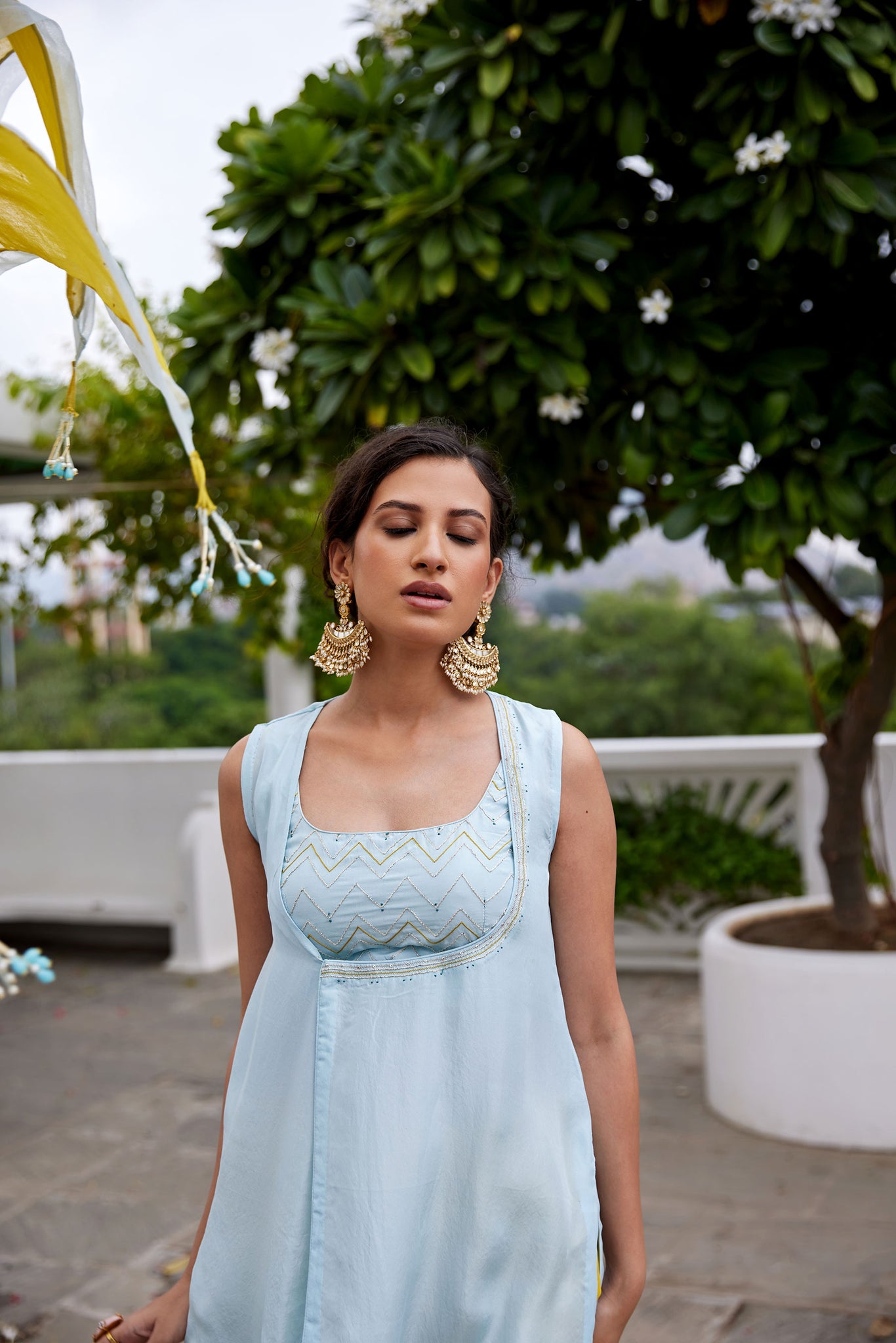 Powder Blue Hand Embroidered Jacket Set