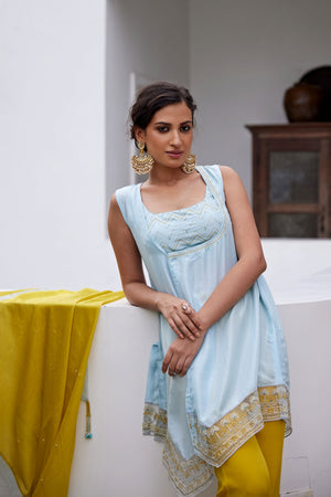 Powder Blue Hand Embroidered Jacket Set