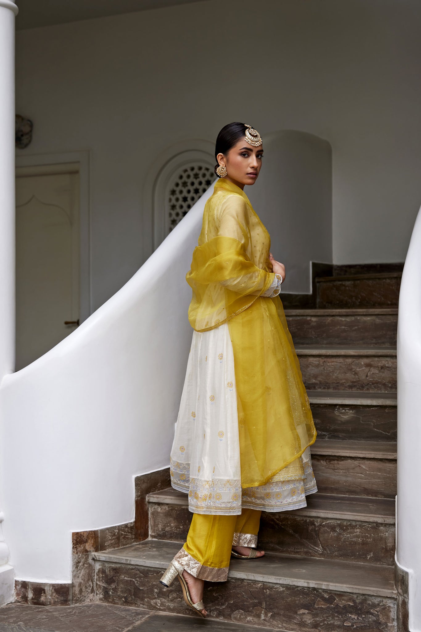 Ivory Hand Embroidered Anarkali Set