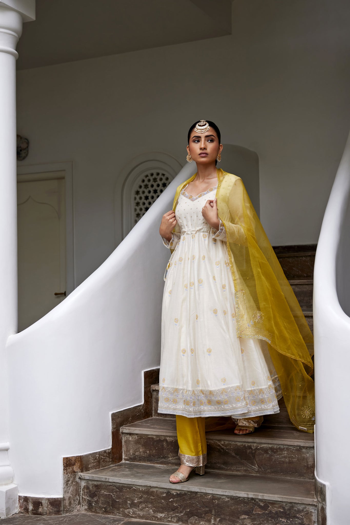 Ivory Hand Embroidered Anarkali Set