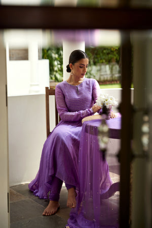 Royal Purple Hand Embroidered Peplum Jacket Anarkali Set