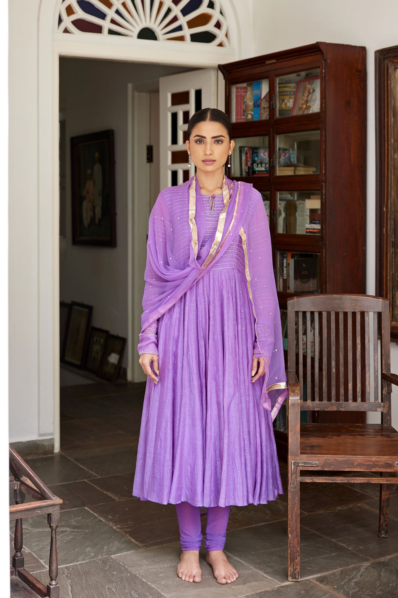 Royal Purple Hand Embroidered Peplum Jacket Anarkali Set