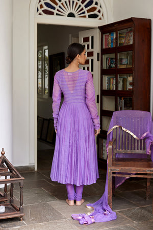 Royal Purple Hand Embroidered Peplum Jacket Anarkali Set