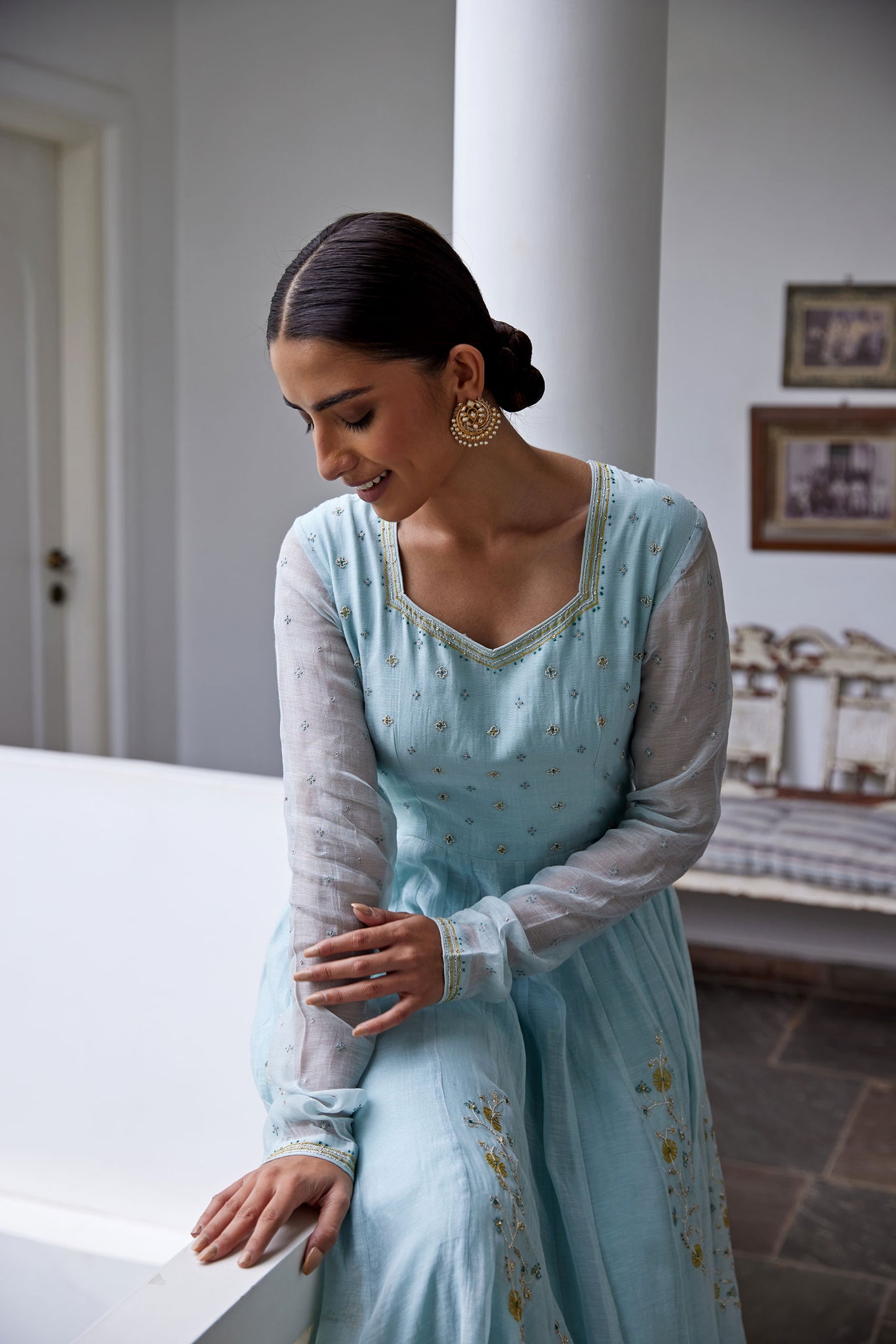 Powder Blue Hand Embroidered Anarkali Set